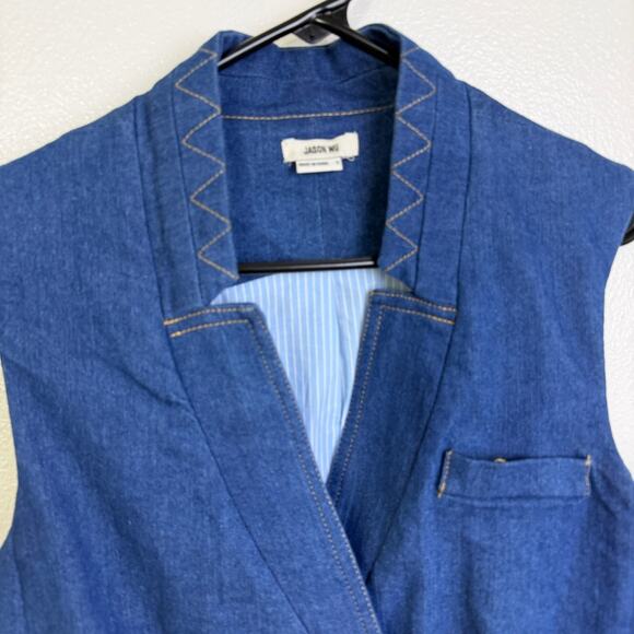Jason Wu Denim Vest Jacket Womens Small Blue Button Up Gold Casual Cotton - Picture 3 of 12